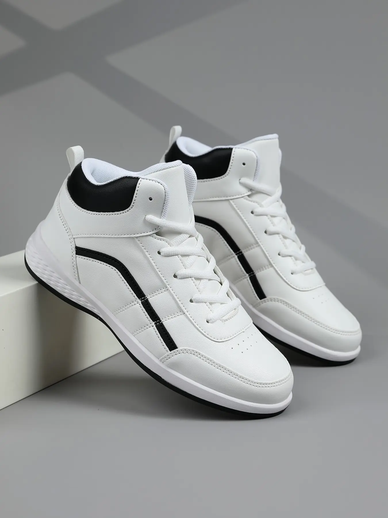 Men's High-Top Ankle Support Sports Training Shoes, Shock Absorption, Breathable PU Leather, Stable Cushioning, Ideal for Basketball & Daily Use, Trainer Shoes, Stylish Basketball Shoes, Athletic Shoes