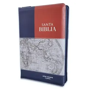 Biblia con Cierre Letra Gigante Manual 14 puntos RV1960 imit piel cafe/azul/mapa con indice