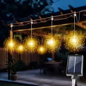 4 Hanging Solar DIY Firework Lights, LED Starburst Balls, 240 Leds, Warm /multicolor/, 8 Modes, Garden, Patio, Christmas Decorations, Outdoor Decorative Lights