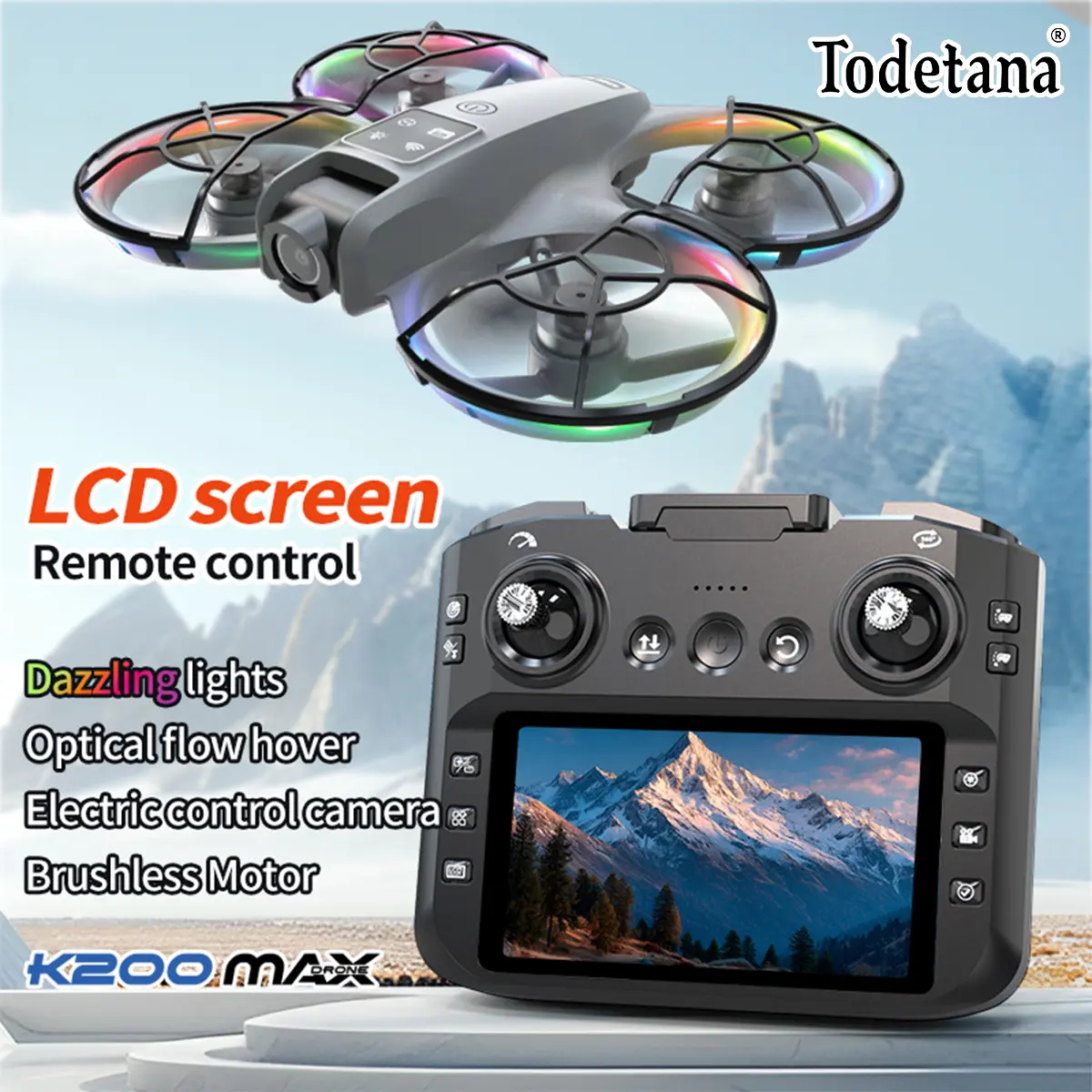 K200 max Large Screen RC Drone with HD Dual Cameras, Brushless Motors, Optical Flow Positioning, One-Button Takeoff/Landing, 15-Min Flight Time, App Control & Dazzling Lighting Effects, Beginner-Friendly with Accessories Included