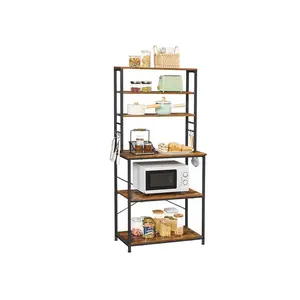 VASAGLE Coffee Bar, 31.5 Inches Baker's Rack for Kitchen with Storage, 6-Tier Kitchen Shelves with 6 Hooks, Microwave Stand, Industrial