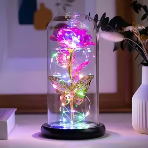 1pc Enchanted Eternal Light Up Galaxy Rose with Shiny Butterfly - A Glamorous Glass Dome Gift for Women, Mom, Grandma, Wife - Perfect for Christmas, Birthday, and Anniversaries