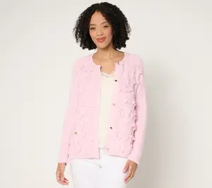 Susan Graver Textured Fringe Knit Button Front Cardigan