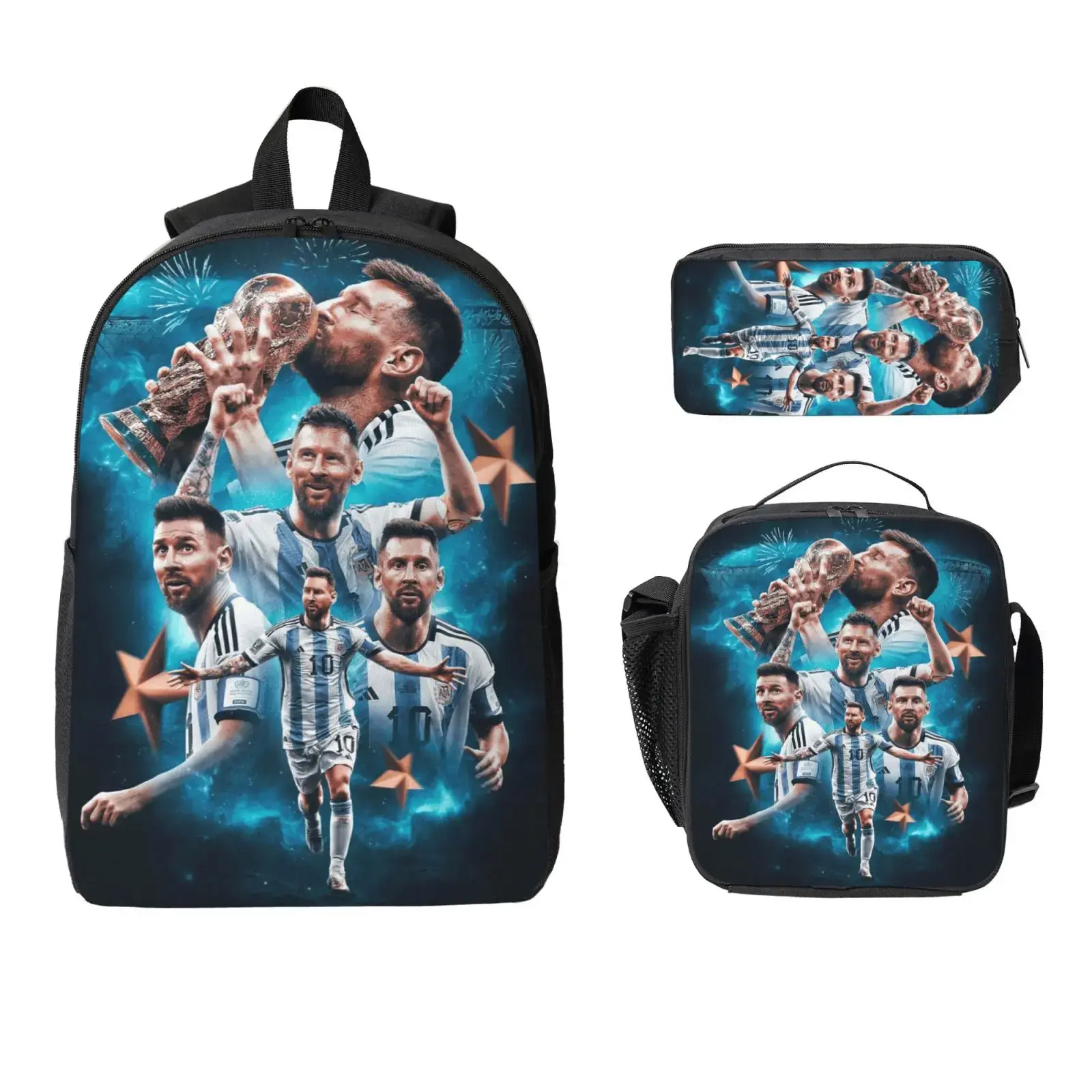 Messi 3-Piece Soccer Backpack Set for Men & Women - Lightweight Laptop Backpack, Lunch Bag, Pencil Case