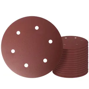 9 Inch 6 Hole Sanding Disc,  240 Grit 15 count Hook and Loop Sandpaper  Oxide Sanding Pads Sand Paper for Drywall Sander  Metal Glass Plastic Leather Rubber