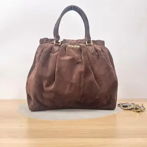 Pre-owned miumiu Suede Shoulder Bags Matelasse Crystal Hobo Brown CPU0414