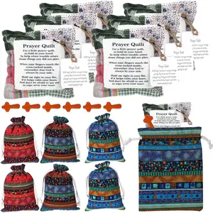 18 Pcs Mini Prayer with and 6 Drawstring Bag Inside, Vintage Scripture Prayer Squares Christian Gifts for Clergy Pastor Appreciation Easter Basket Stuffers