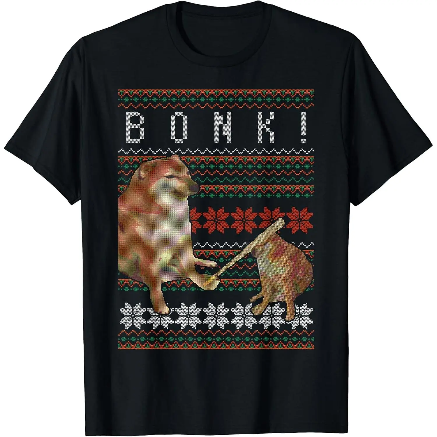 100% Cotton Cheems Bonk Ugly Christmas Sweater Doge Meme Design T-Shirt