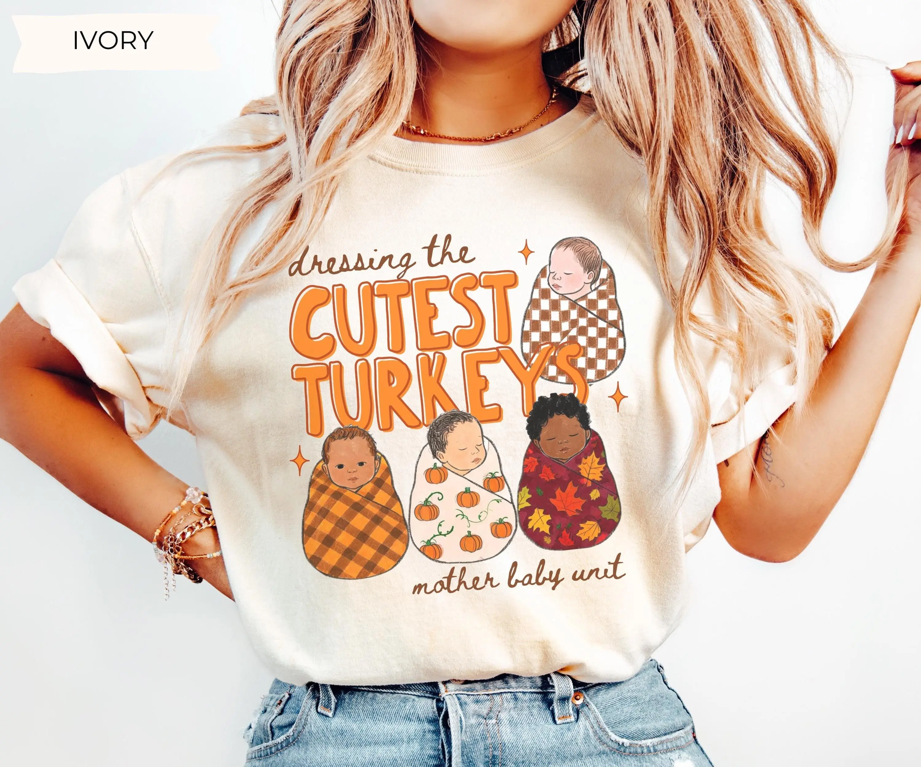 Comfort Colors Mother Baby Nurse Shirt, Fall Turkey Postpartum Nurse T-Shirt, Labor and Delivery RN Gift