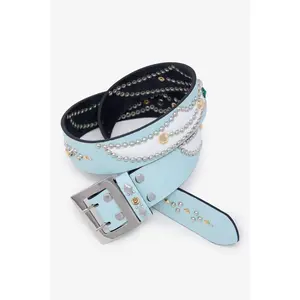 Vintage Python Belt - Aqua/White