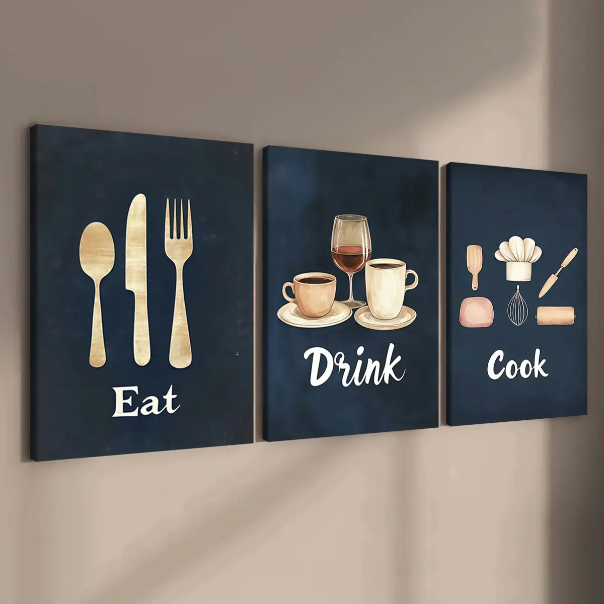 3-Piece Wooden Frame Canvas Set, Photos on Canvas, Kitchen Theme Art Prints, Modern Home Decor, Waterproof, Ideal for Bedroom, Hallway, Office, Gift