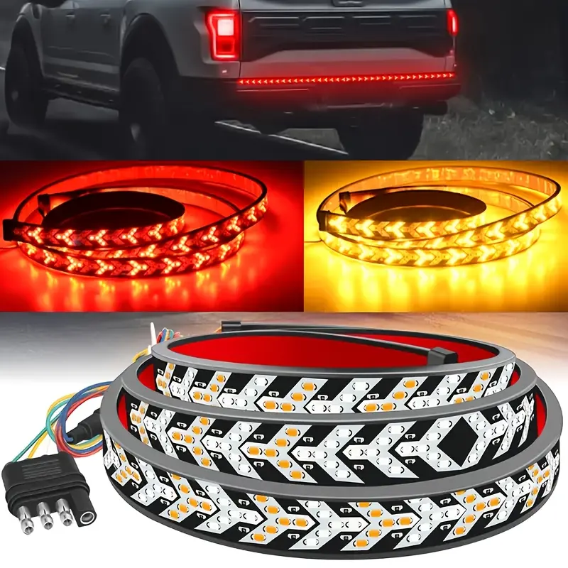 60in Arrow LED Tailgate Light Bar for Pickup Trucks & Trailers, Ultra-Bright White & Amber LED Strip, Easy Installation, Rear Brake Turn Signal Light, Safety Car Stuff, Truck Stuff, Stuff For Truck