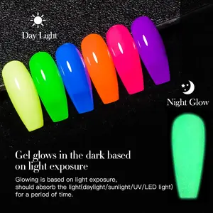 Meet Across 7ML Luminous Top Coat, Fluorescent Glow in Dark Gel Nail Polish, Semi Permanent Soak off UV LED Gel Varnish, Nail Art, UV Light Gel