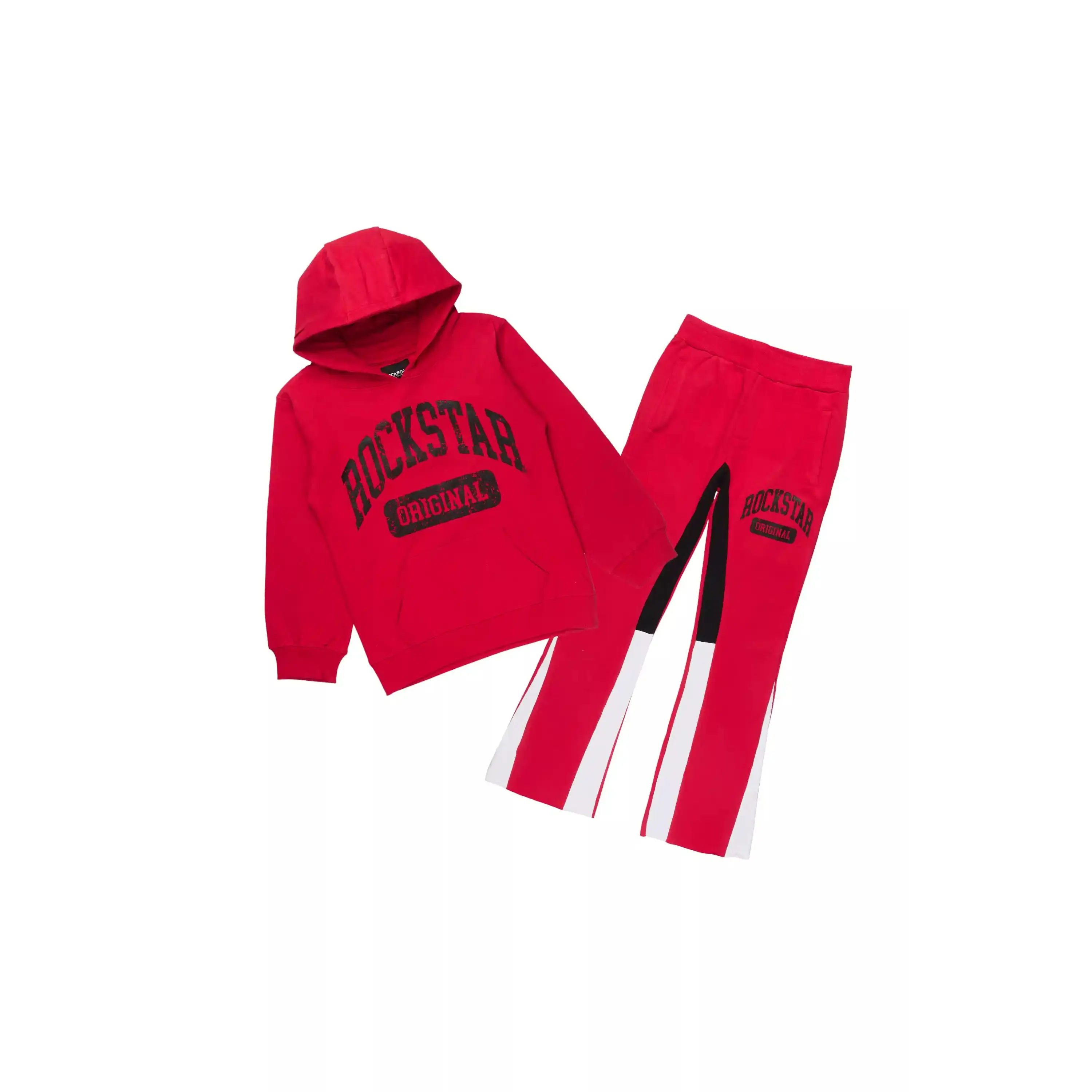 Boys Member Red/Black Hoodie Stacked Flare Track Set