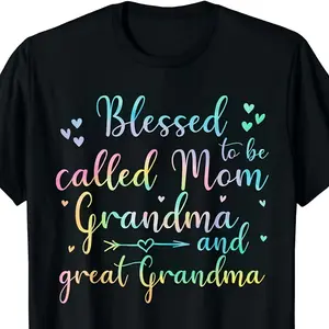 Blessed To Be Called Mom Grandma Great Grandma Cotton T-Shirt, Heartwarming Family Graphic Tee, Perfect Mother's Day Gift For Her
