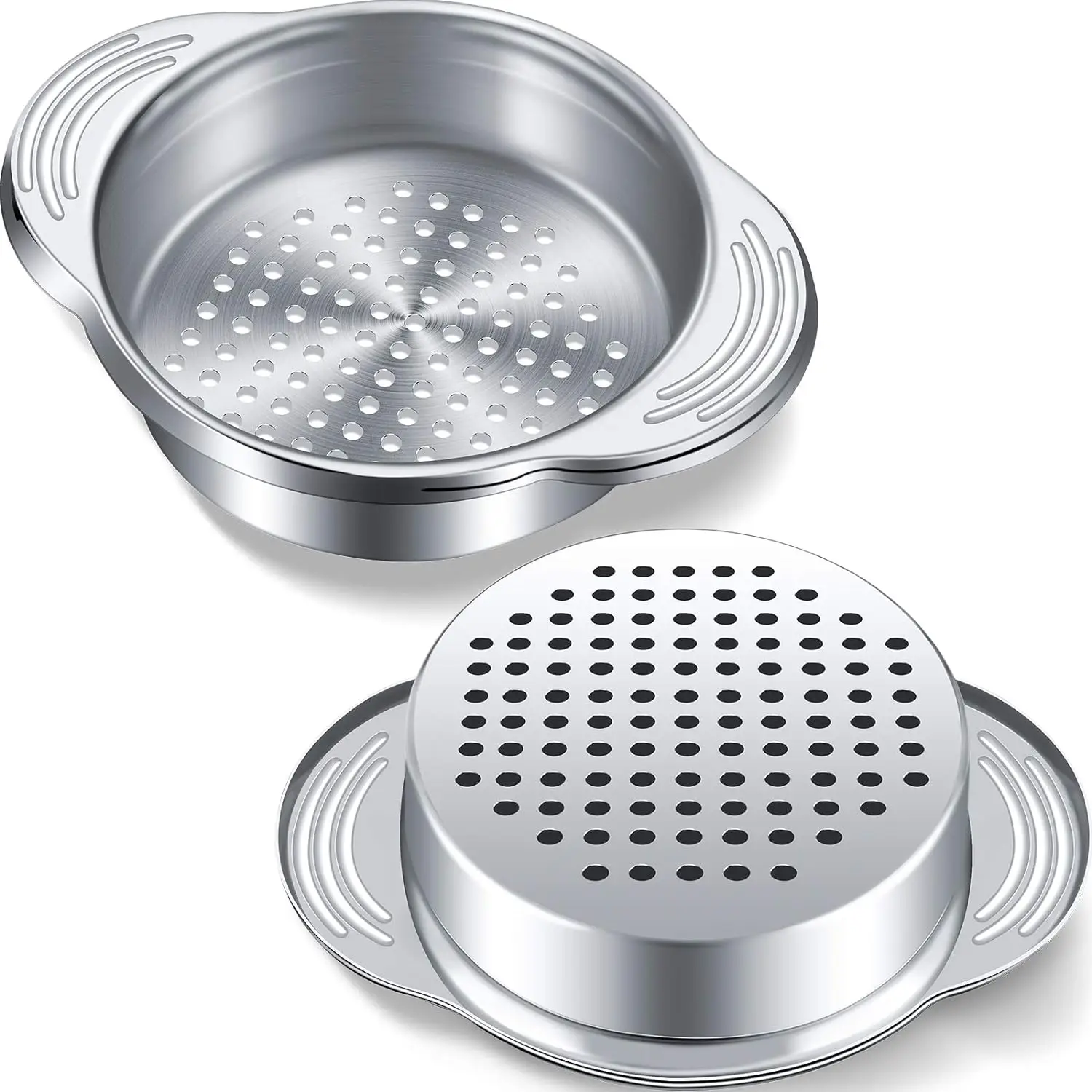 Tuna Can Strainer Stainless Steel Food Can Strainer Sieve Metal Tuna Press Lid Canning Colander Oil Drainer Tuna Can Filter for Beans Vegetables (2 Pi