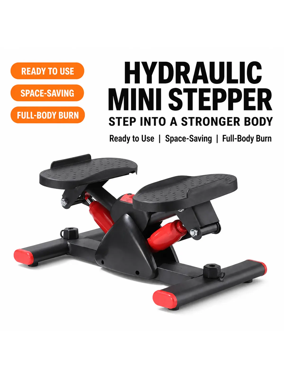 3-Level Adjustable Home Stepper with Resistance Bands & LCD Monitor, 300 LB Capacity Full Body Cardio Exercise Machine, Compact Rocking Stair Stepper with Non-Slip Pedals for Indoor Home Workout