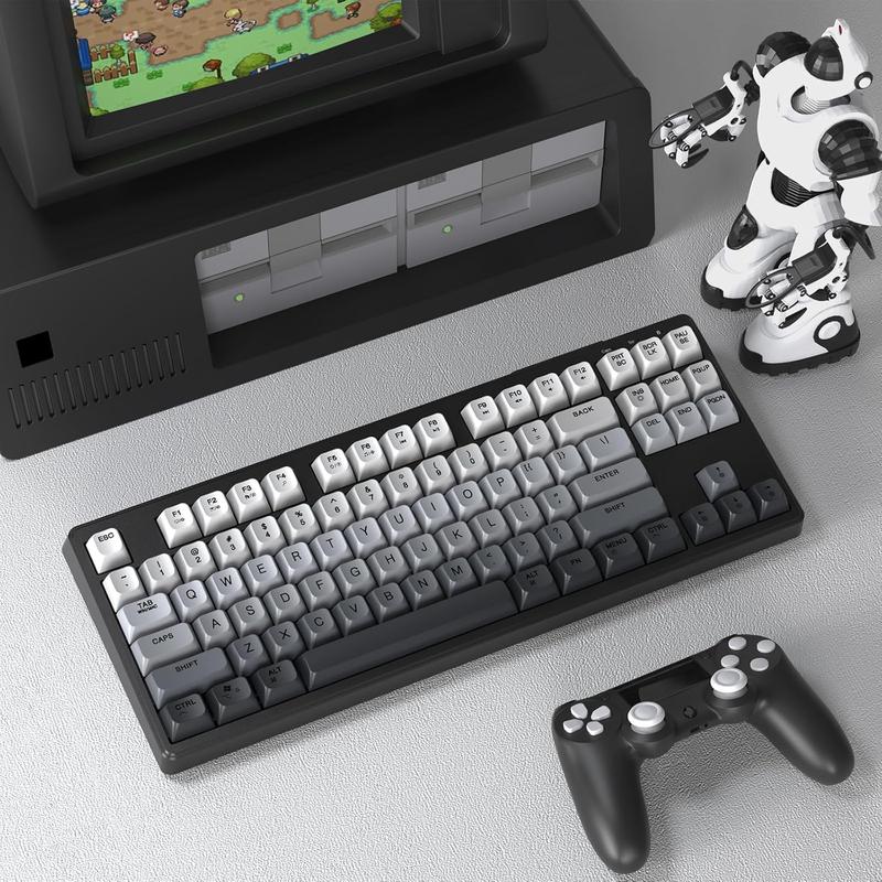 FREEWOLF M87 Wireless/BT Dual Modes Manbrane Gaming Keyboard 87 Keys Layout Type-C Rechargeable PBT Keycaps with Cool Rainbow Backlit  for PC Mac Linux