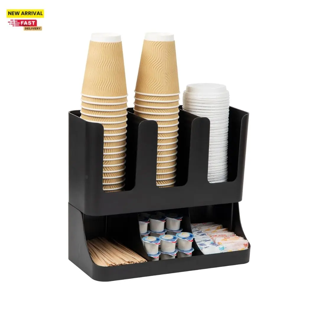 6 Compartment Upright Breakroom Coffee Condiment and Cup Storage Organizer, Black Racks Multicolor