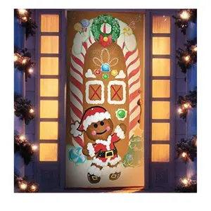 Christmas Gingerbread Door Cover Window Banner Front Door Porch Sign Village Displays Christmas Indoor Outdoor Decor Holiday Winter House Decoration