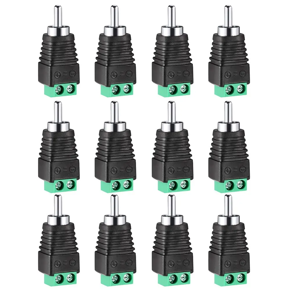 12-Pack RCA Male Plug Connector Set - Solderless AV Screw Terminal for Speaker Wire, Plastic Housing Audio/Video Accessories Compatible with CCTV Cameras