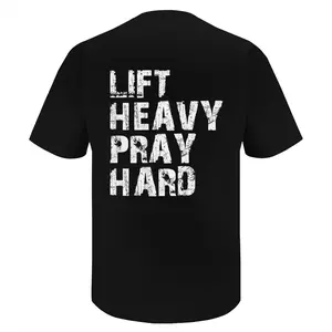 "Lift Heavy Pray Hard" Distressed Gym Motivational Quote Graphic T-Shirt