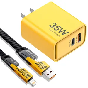 35W Fast Charger Adapter with 4-in-1 USB A+C Fast Charging Data Cable for iPhone 17/16/15/14, Samsung, iPad, Mobile Smartphone Multiple Devices