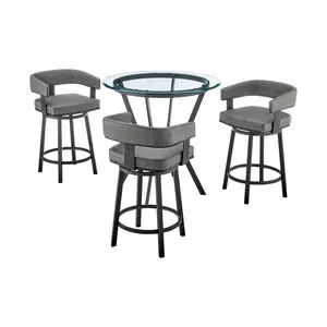 Naomi and Lorin 4-Piece Counter Height Dining Set in Black Metal and Gray Faux Leather
