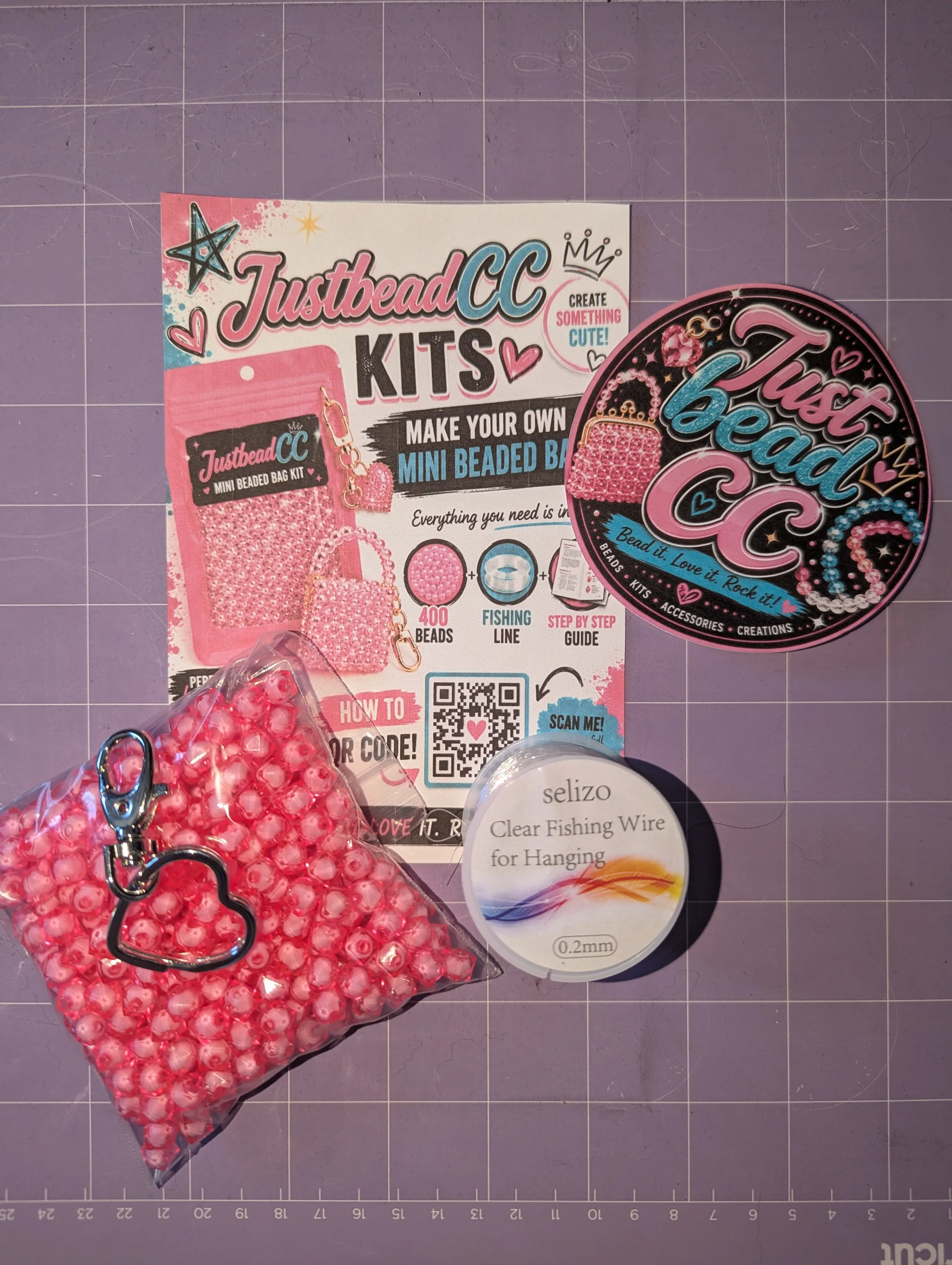 DIY mini beaded bag kit (PINK)