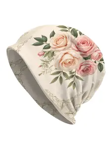 Bonnet Hats Men Women's Thin Hat Bouquet Of Pink And Beige Roses With Green Leaves Autumn Spring Warm Cap Street Skullies Beanies Caps Beanie Fitted