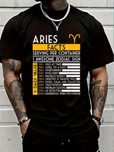 100% Cotton Aries Facts Zodiac Horoscope Funny Astrology Star Sign T-Shirt Women's Men's Graphic Tee Crew Neck summer vacation Tops