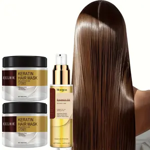 Keratin Hair Mask, Keratin Hair Treatment and Moroccan Argan Hair Oil Set – Deep-Nourishing Keratin Hair Mask, Suitable for All Hair Types to Create Soft, Shiny Hair, 50 ml Essence Oil + 200 g Hair Mask