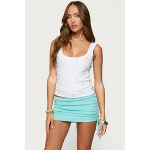 Zelena Faux Crystal Ribbed Tank Top