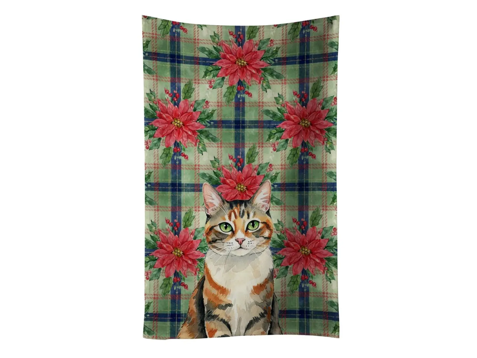 Carolines Treasures FNT1310KTWL Cozy 25x15 in. Patched Tabby Cat with Poinsettia Flower Artwork Kitchen Towel, Christmas Gift Option for Household Textiles