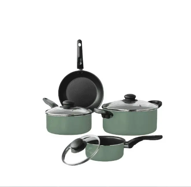 7 Piece Nonstick Aluminum Pots and Pans Cookware Set, Green