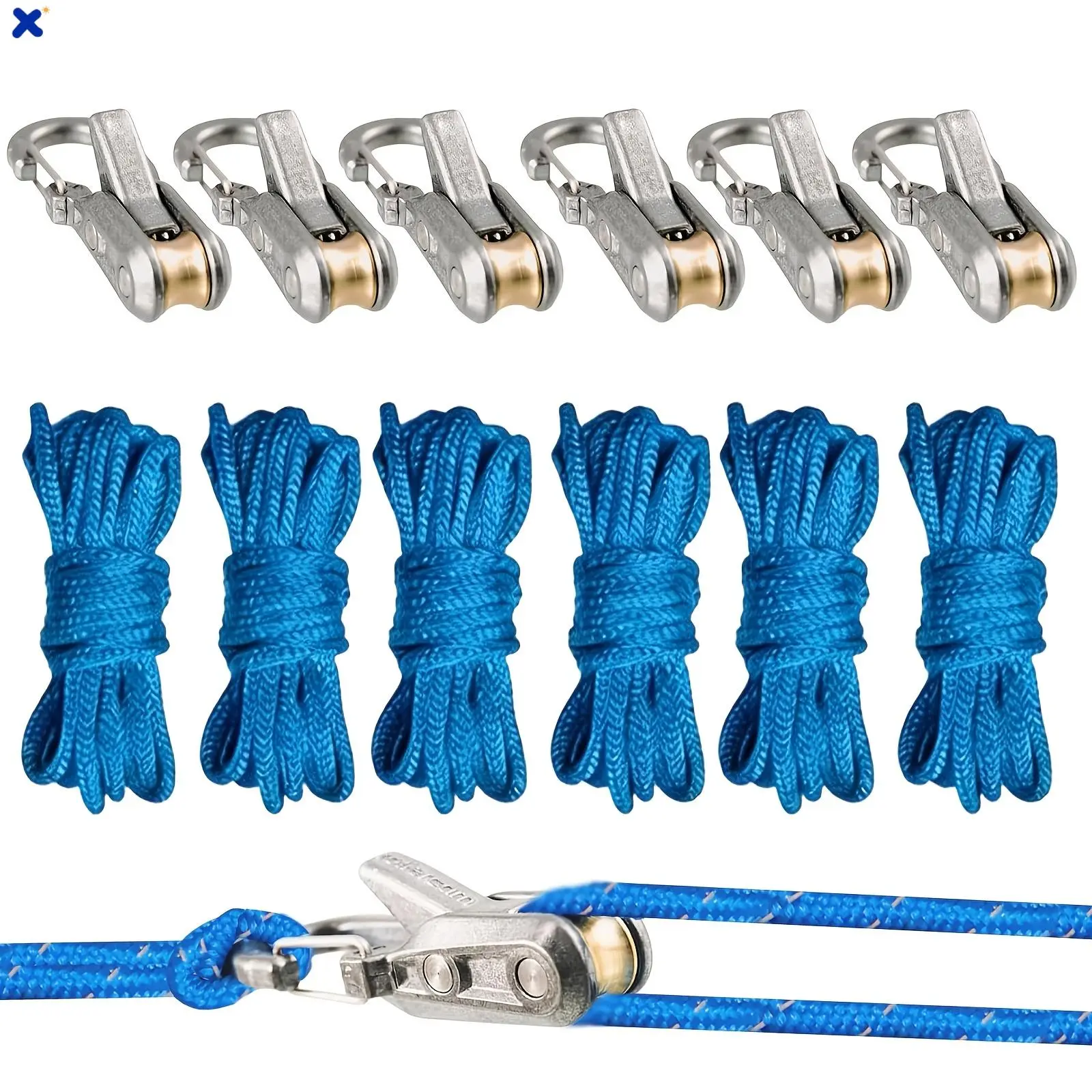 6 Pack Heavy Duty Metal Paracord Tensioners, Adjustable Rope Tie Down for Camping Tarps, Guy Lines & Boating Gear