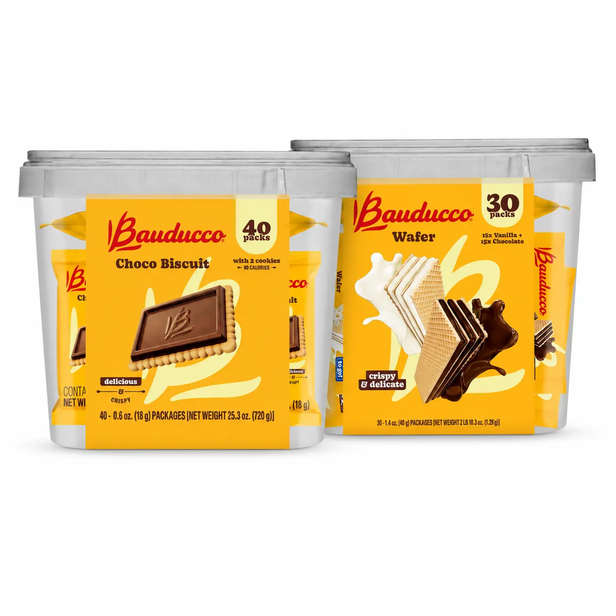 Bauducco Wafer-Snack and Chocolate Cookie Biscuit Bundle - 40 Choco Biscuits and 30 Chocolate and Vanilla-Flavored Wafers, Delicious Quick Treat Snack Pack
