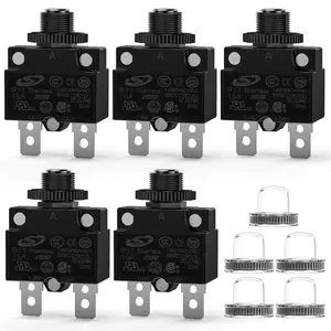 Nilight 5PCS 15 Amps Thermal Circuit Breaker 125/250V AC 65V DC Push Button Manual Reset Overload Protector Waterproof Cap Auto Trip Resettable for Industrial 12-24V Auto Cars