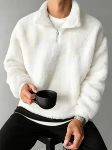 Unisex Casual Fleece Sweatshirt, Fall & Winter Warm Half-Zip Pullover, Soft Streetwear Top, Long Sleeve, Plain Design, Daily & Outdoor Wear
