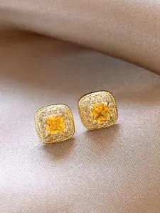 Elegant Minimalist Geometric Copper Ear Studs with Zircon Inlay, Perfect for Daily Wear, Special Occasions and Events
