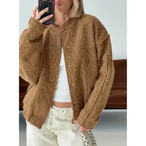Kemberly Soft Textured Bomber Jacket Brown