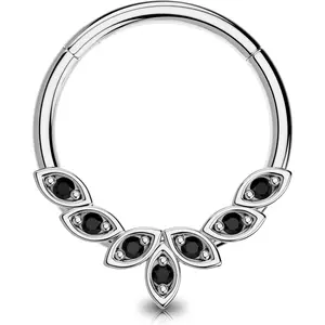 Septum Rings 16G, 316L Stainless Steel Septum Rings Hoops, Cluster CZ Hinged Segment Daith Helix   For Women And Men