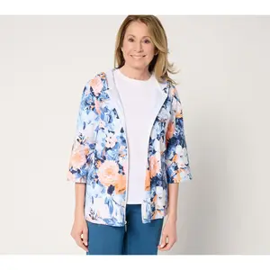 Denim & Co. Active French Terry Floral or Solid Zip-Up Jacket