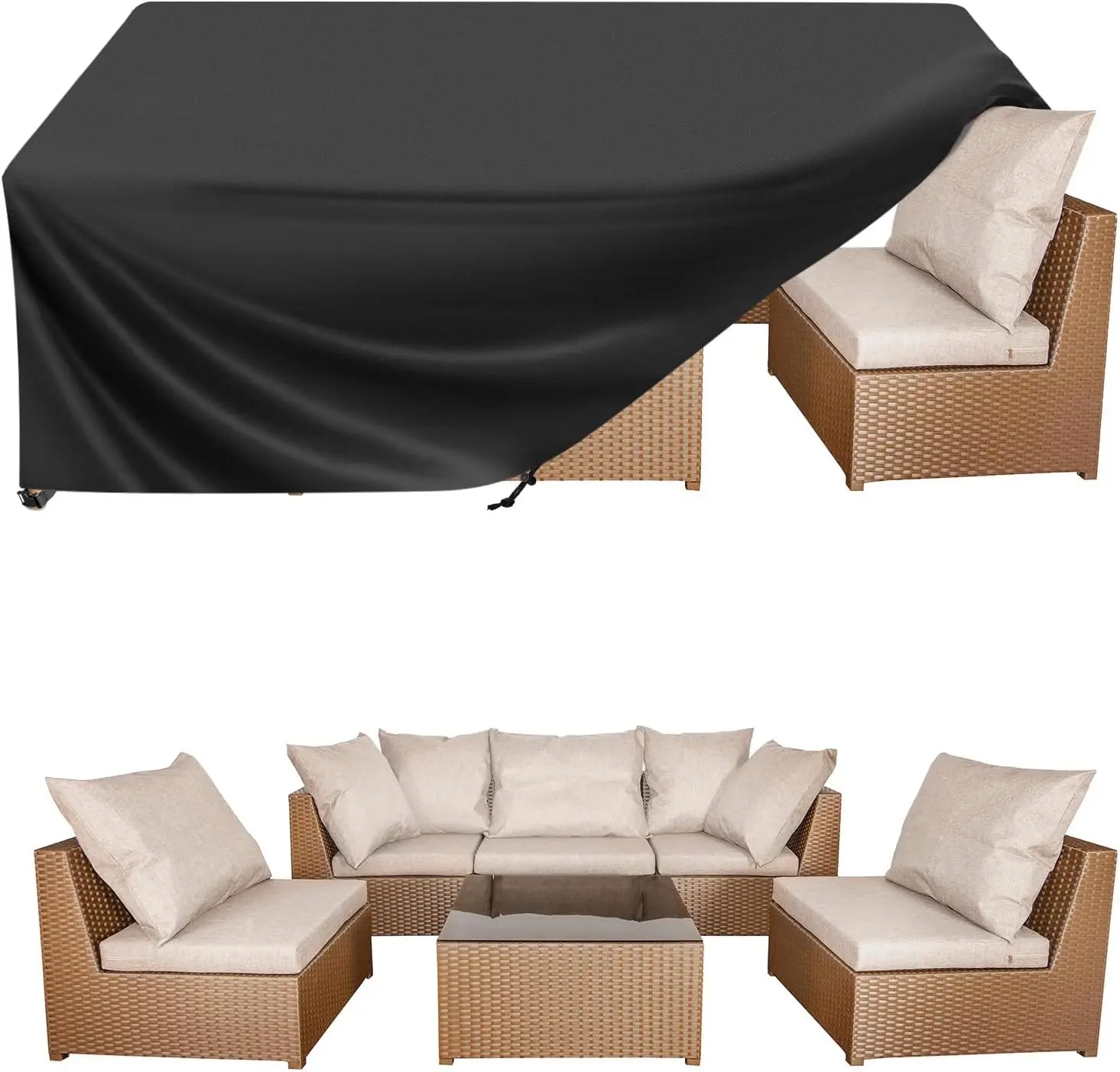 Outdoor Patio Heavy Duty 600D Oxford Cloth Sofa Cover Patio Slipcover, All-Seasons Weatherproof Dustproof Cover (110in x 71in x 36in) - UV Sun Protection, Easy Cleaning, Versatile Fit, Wind/Rain/Snow Shield, Branded Storage Bag