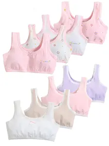 8 Multi-Color Lace Printed Girls' Strapless Vests 95% Cotton 5% Spandex Comfortable Soft New Year Christmas Birthday Back-to-School Gifts for Children