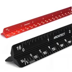 6 Inch Architectural Scale Ruler, Laser-Etched Aluminum Triangular Ruler Set (Red & Black) - Imperial Scale for Architects, Engineers, Students & Draftsmen - 2-Pack