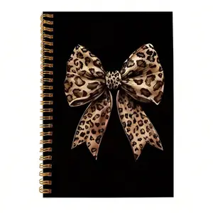 Chic Leopard Bow A5 Spiral Notebook, Animal Print Design Journal, Fashion Beauty Stationery, Ideal for Women, 50 Sheets, 5.5x8.3 Inches