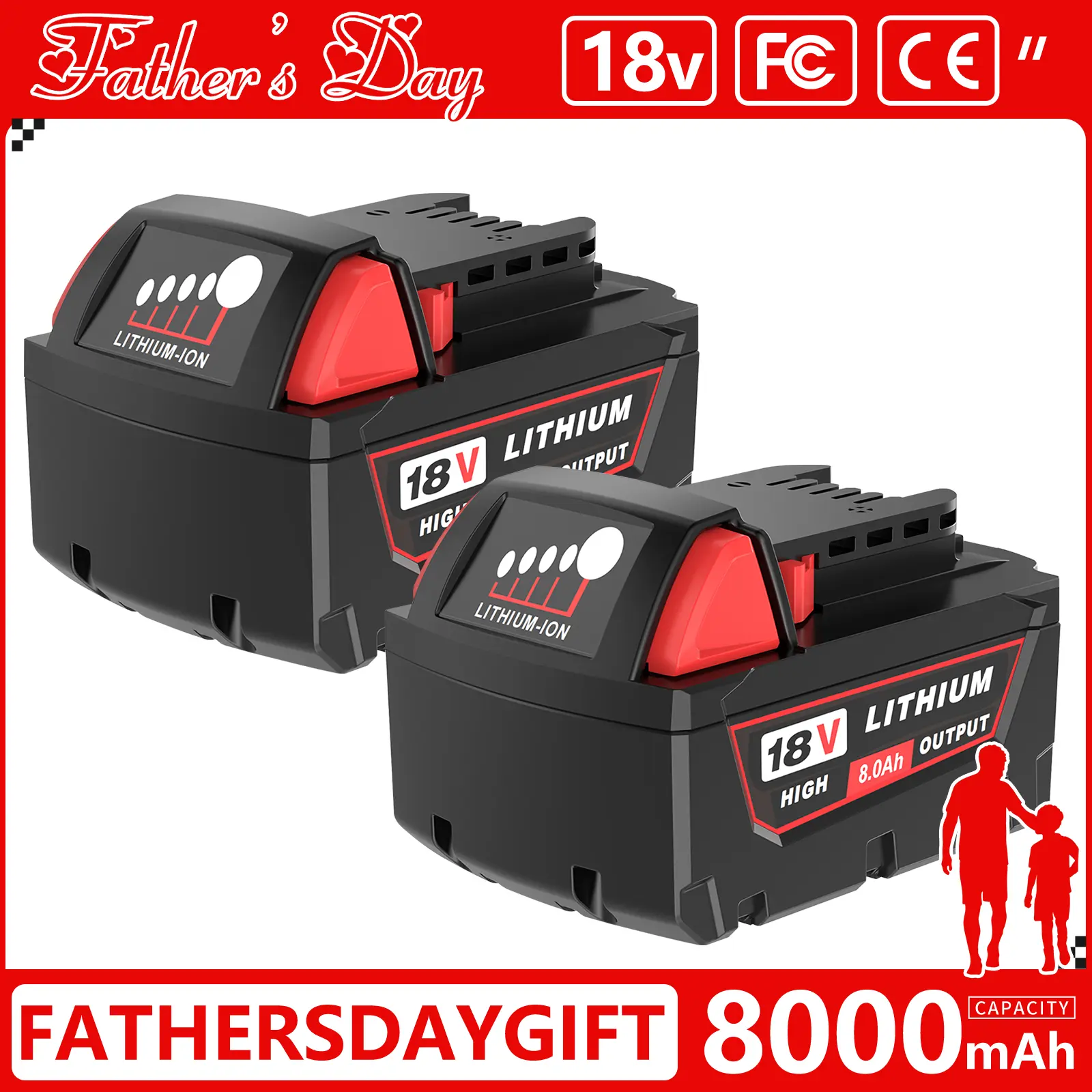 2Packs 8.0Ah M18 18V Lithium Replacement Battery for Milwaukee 48-11-1862 48-11-1852 48-11-1882 Cordless Power Tools High Output LED Indicator Safety Protection