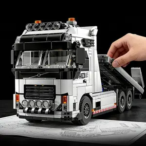 Premium heavy-duty truck trailer vehicle building block set, with multiple movable detailed designs, can accommodate 8-stud wide race car, compatible with LEGO bricks, made of high-quality ABS material, ideal collectible for car enthusiasts