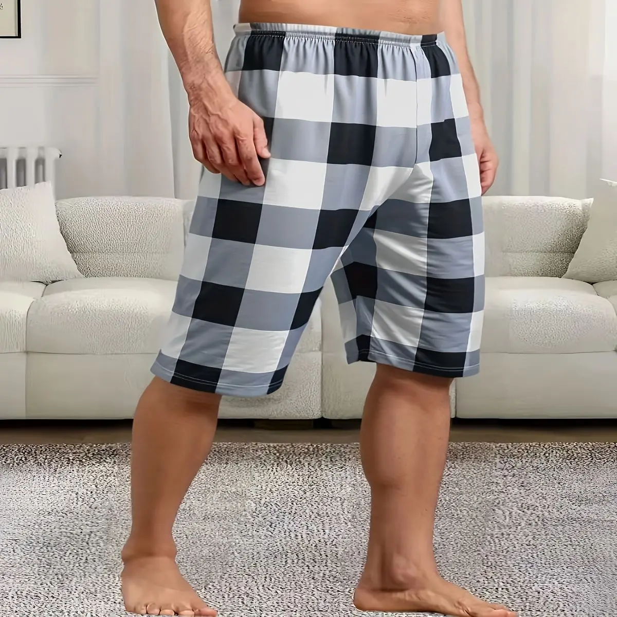 Men'S Plus Size Loose Fit Plaid Shorts - Casual, Breathable, Lightweight, Perfect for Home & Outdoor Wear, Comfortable Clothing | Relaxed Glossy Finish, PLUS SIZE